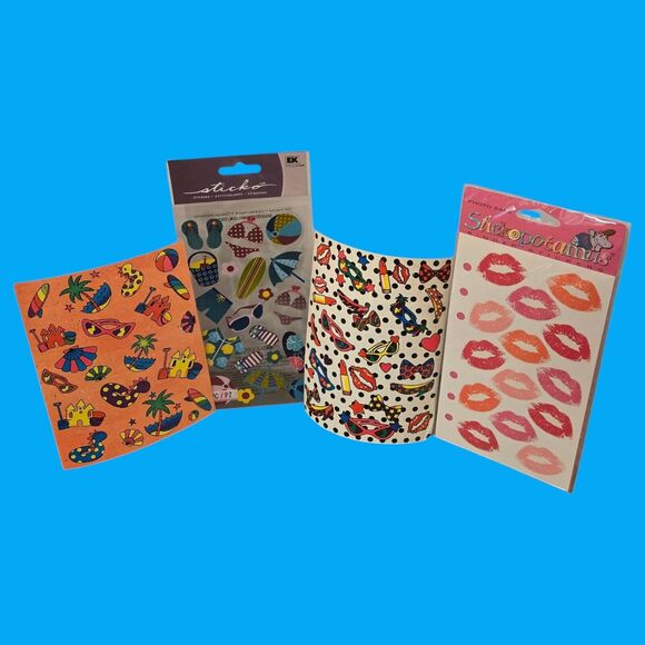 Two Sheets 1989 Vintage Lisa Frank Stickers Plus Polkadot Beach x1 & Hot Lips x1 - Picture 2 of 11